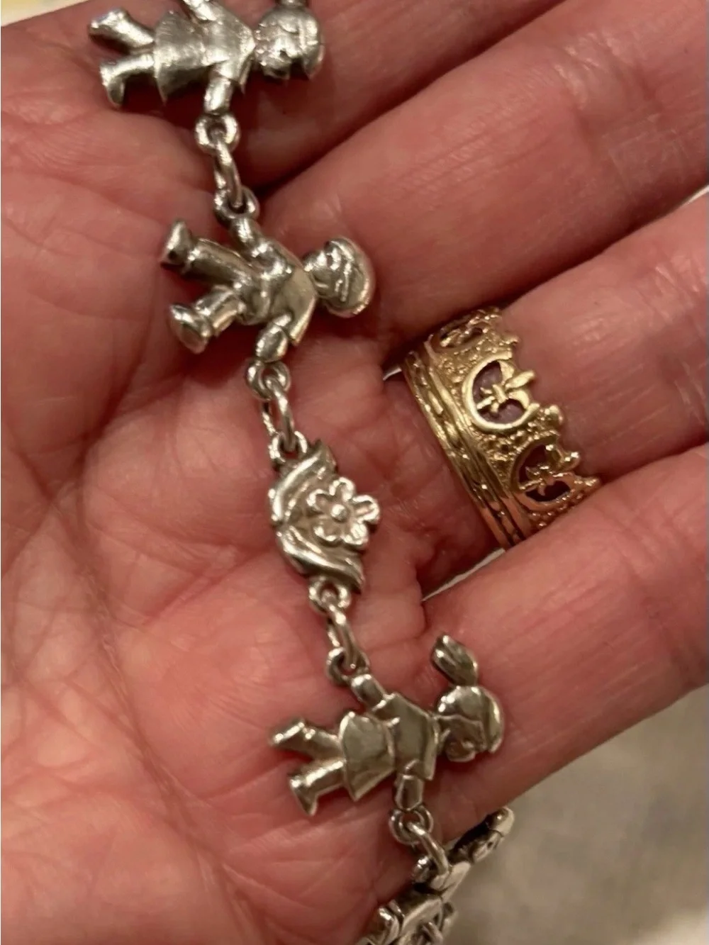 JAMES AVERY Retired Children and Flowers Link Charm Bracelet Fine Sterling Y13R